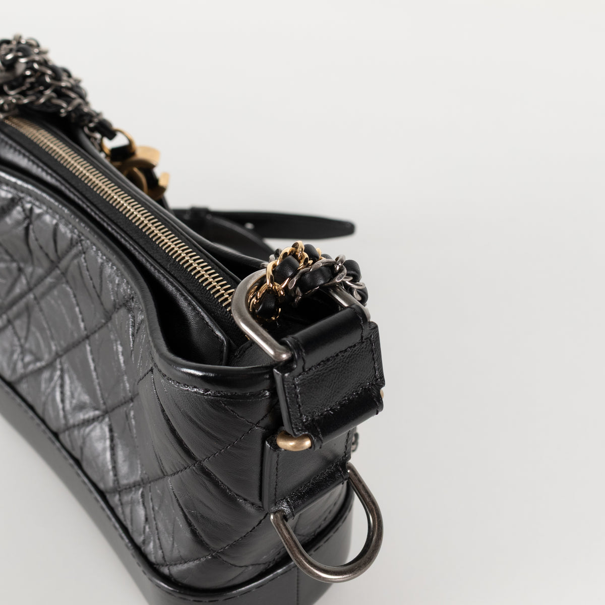 Chanel Gabrielle Mini black quilted aged calfskin leather hobo bag
