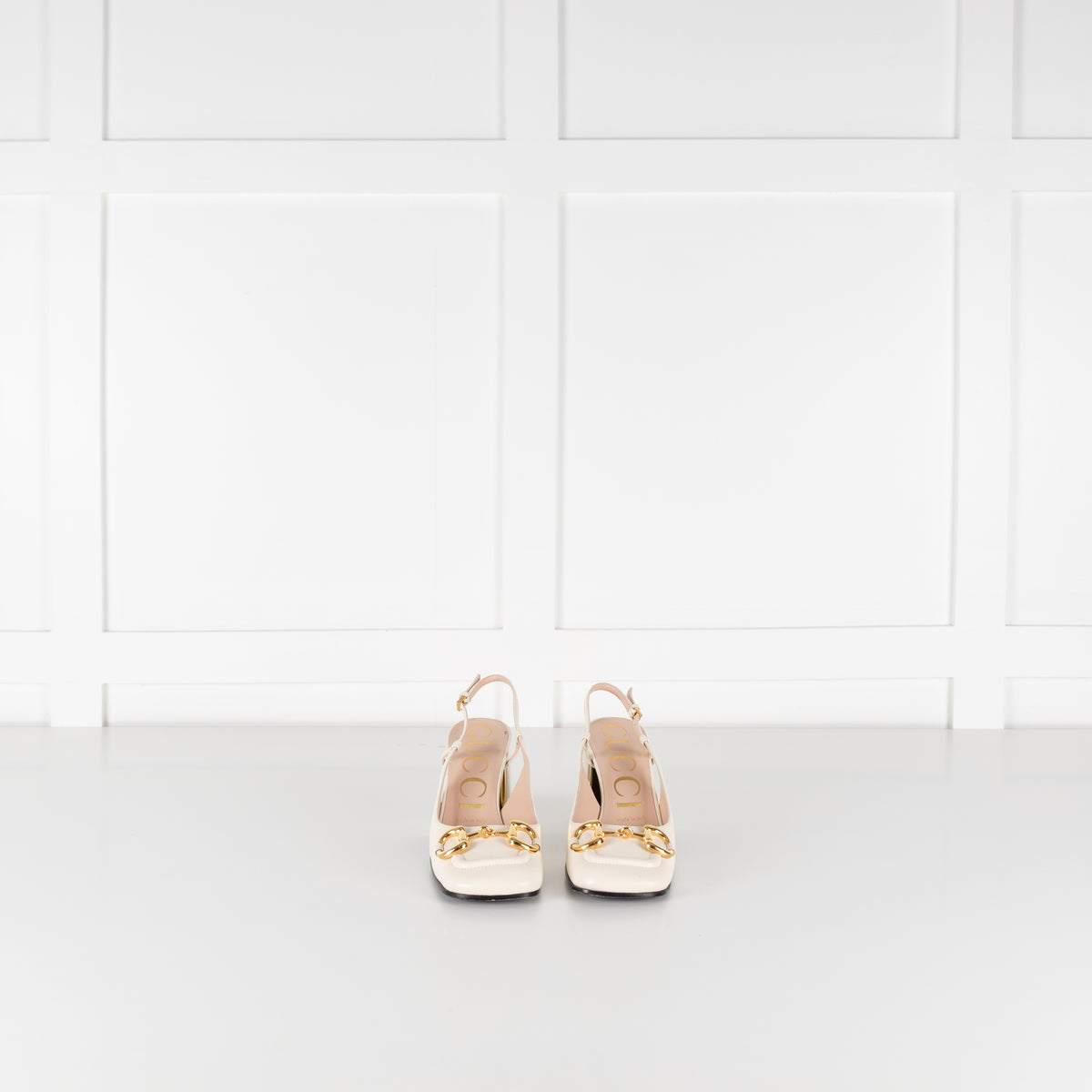 Gucci Cream Horsebit Heeled Slingbacks