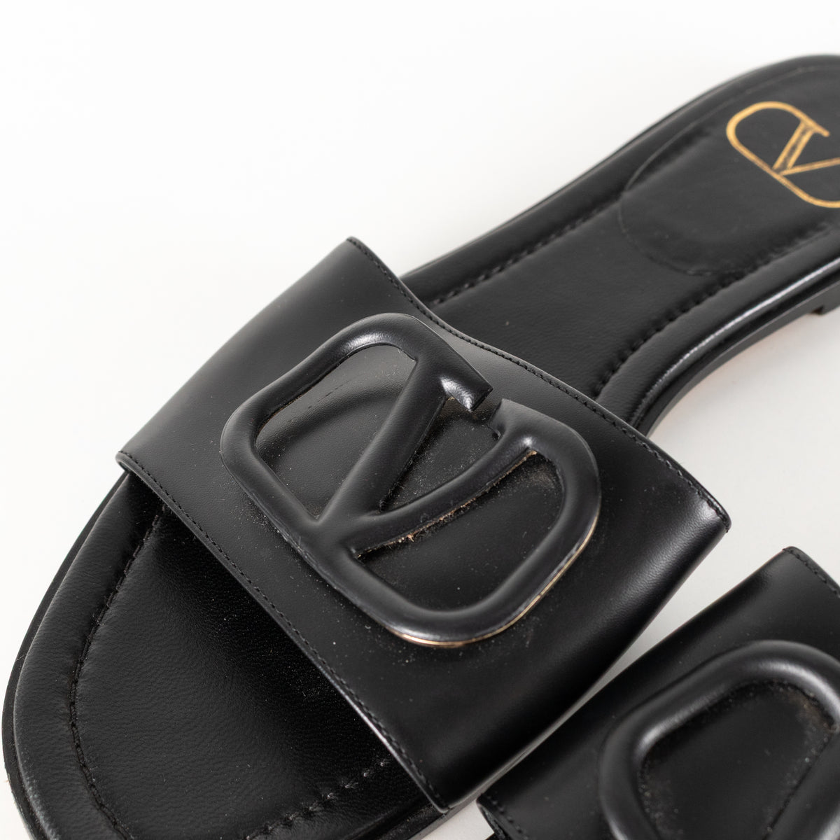 Valentino Black Leather Logo Sliders