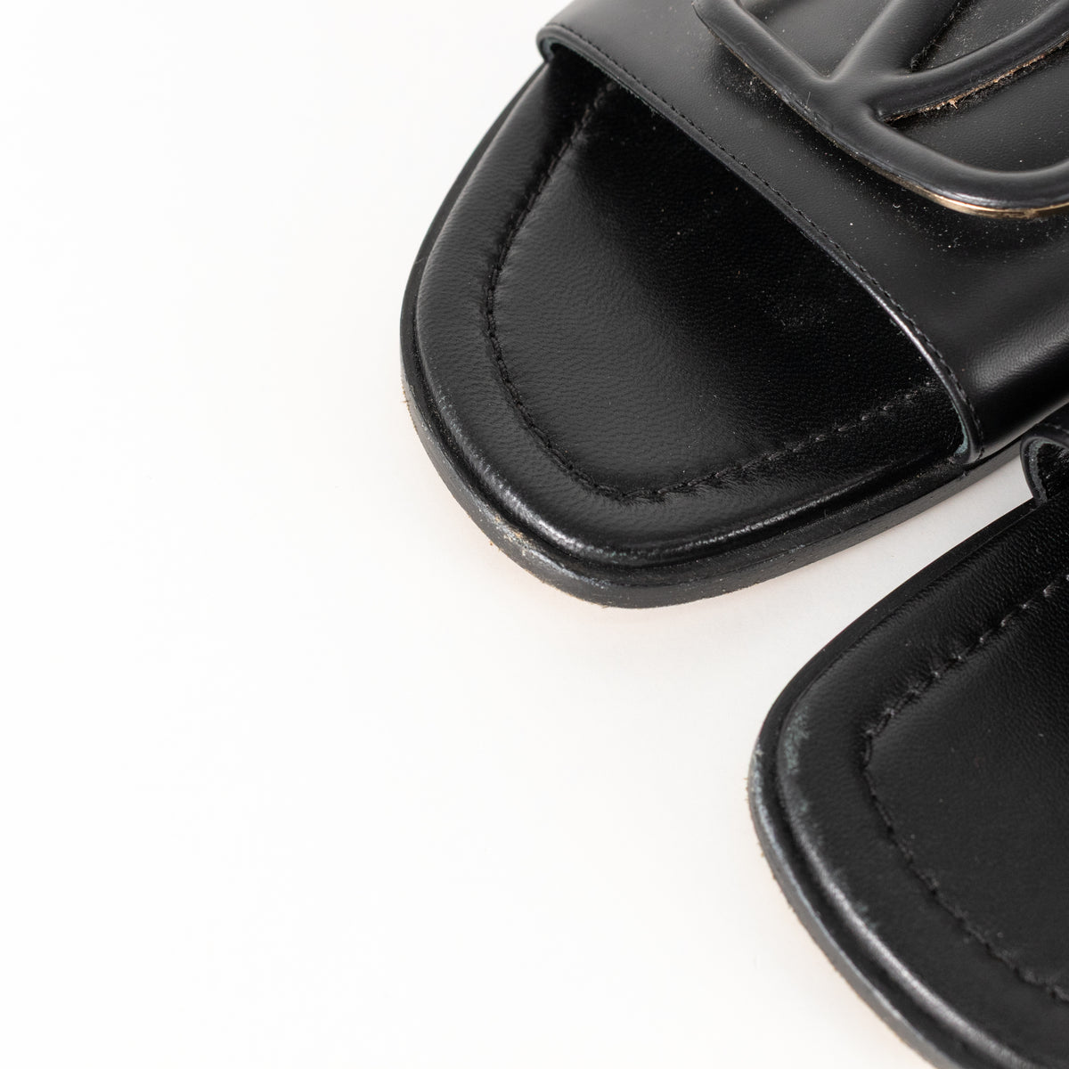 Valentino Black Leather Logo Sliders