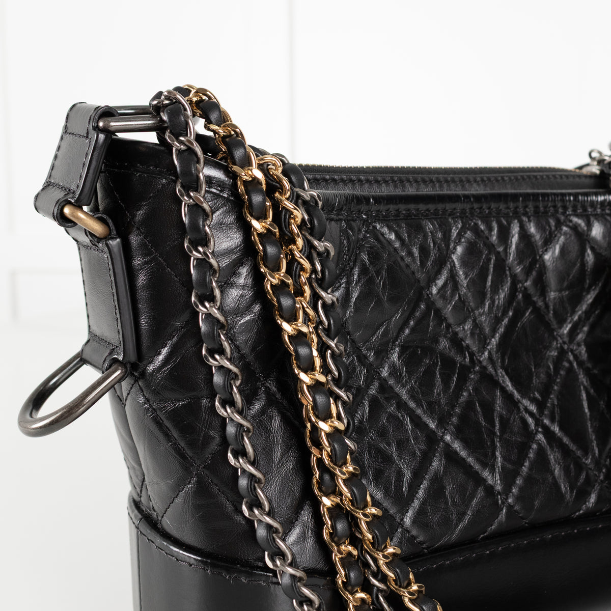 Chanel Gabrielle Mini black quilted aged calfskin leather hobo bag