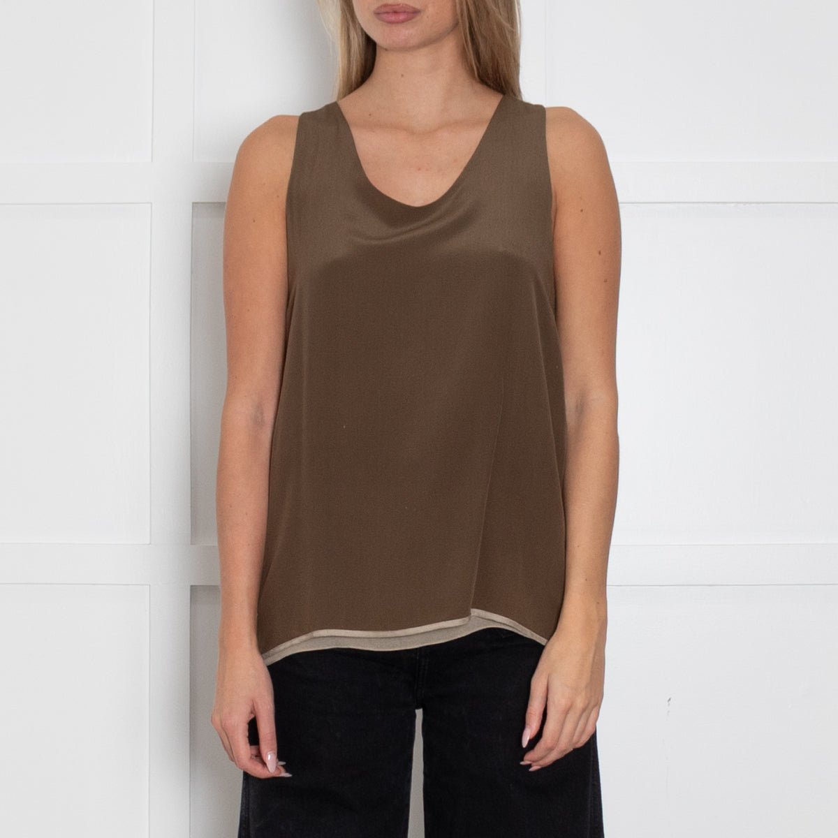 Chloe Khaki Silk Sleeveless Vest