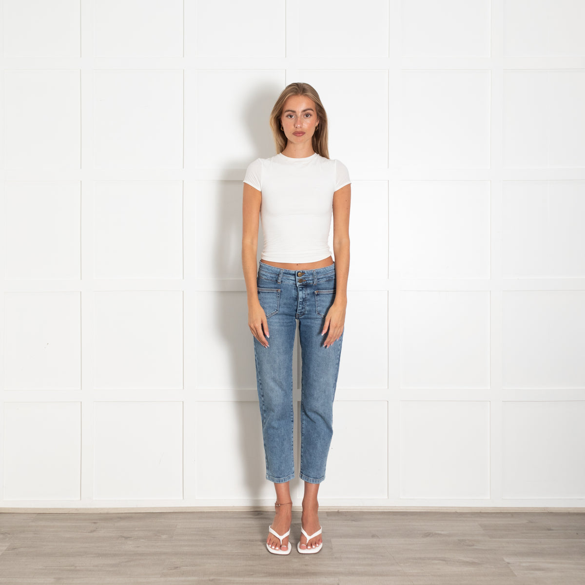 Donna Ida Crop Straight Jeans With Button Fly