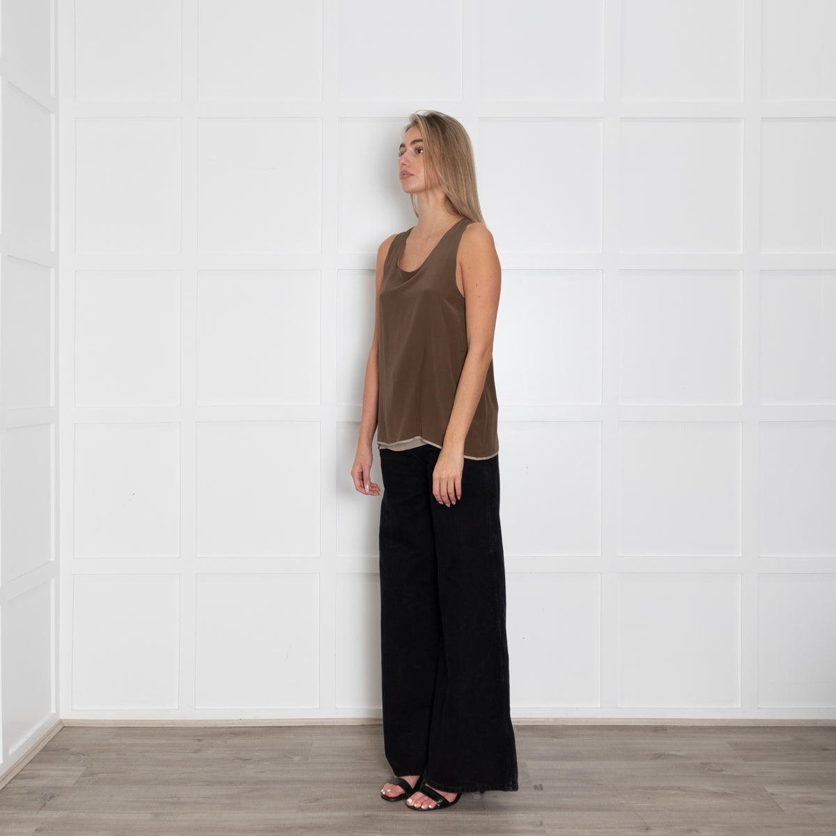 Chloe Khaki Silk Sleeveless Vest