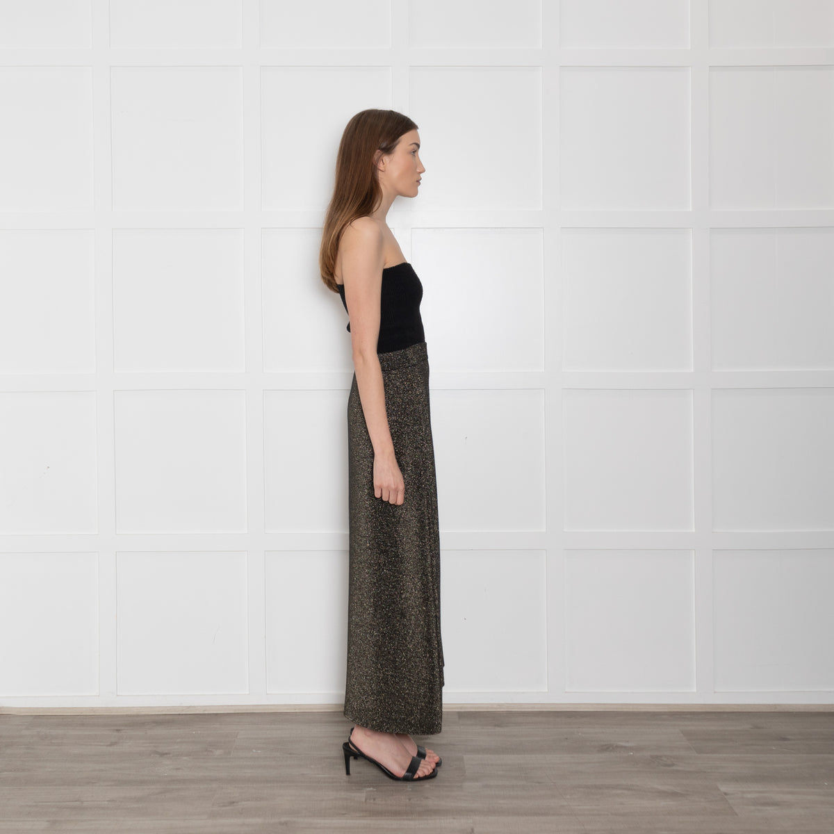 Cefinn Black & Gold Wool/Lurex Long Elasticated Waist Skirt