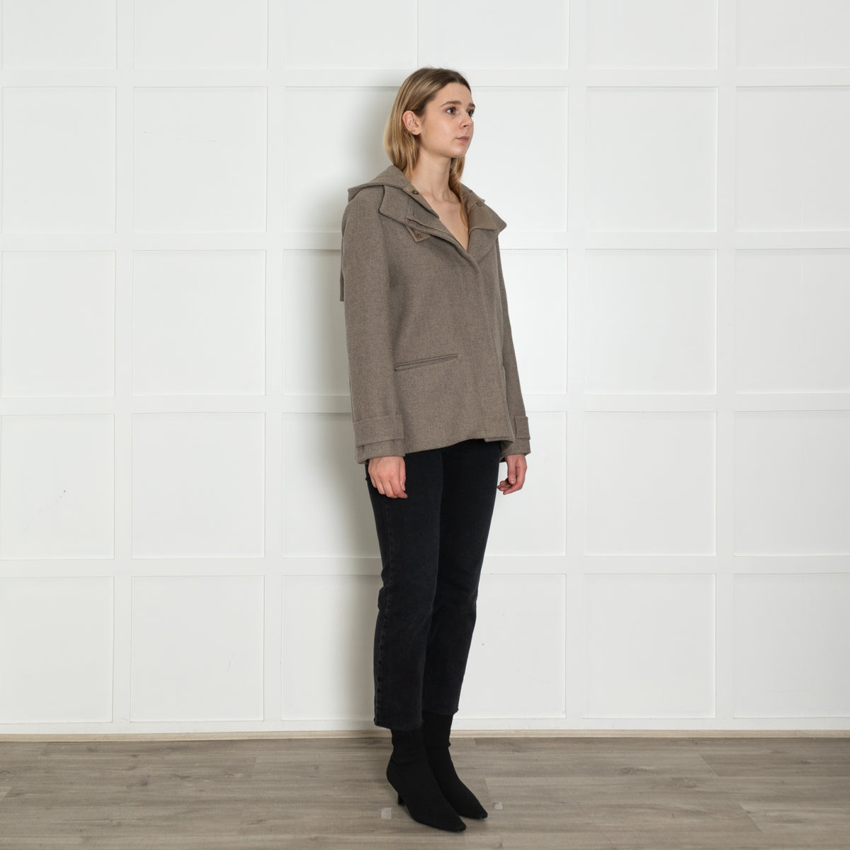 Chloe Beige Wool Mix Unlined Hooded Jacket