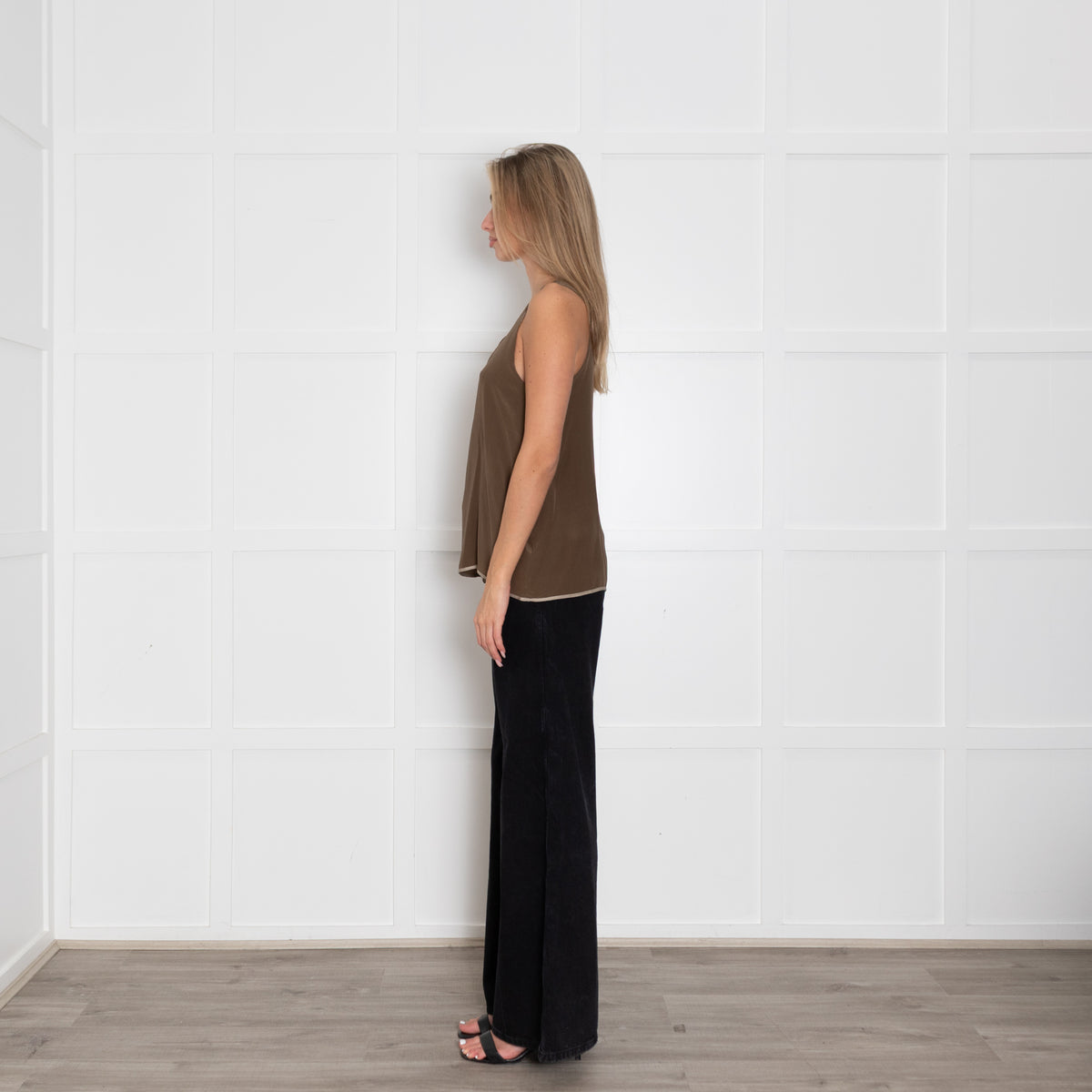 Chloe Khaki Silk Sleeveless Vest