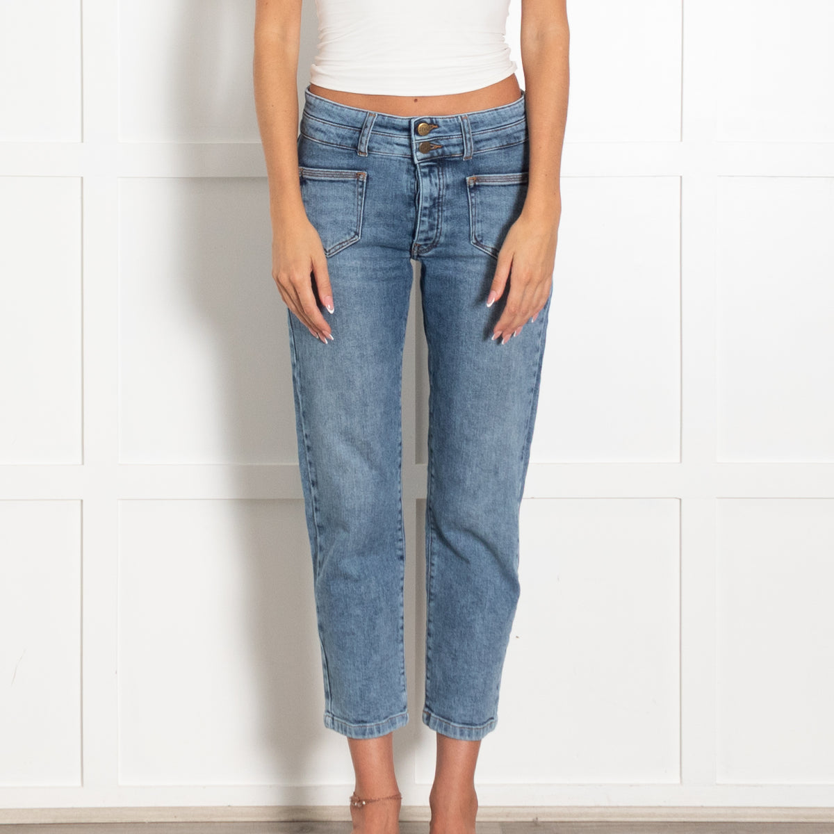 Donna Ida Crop Straight Jeans With Button Fly