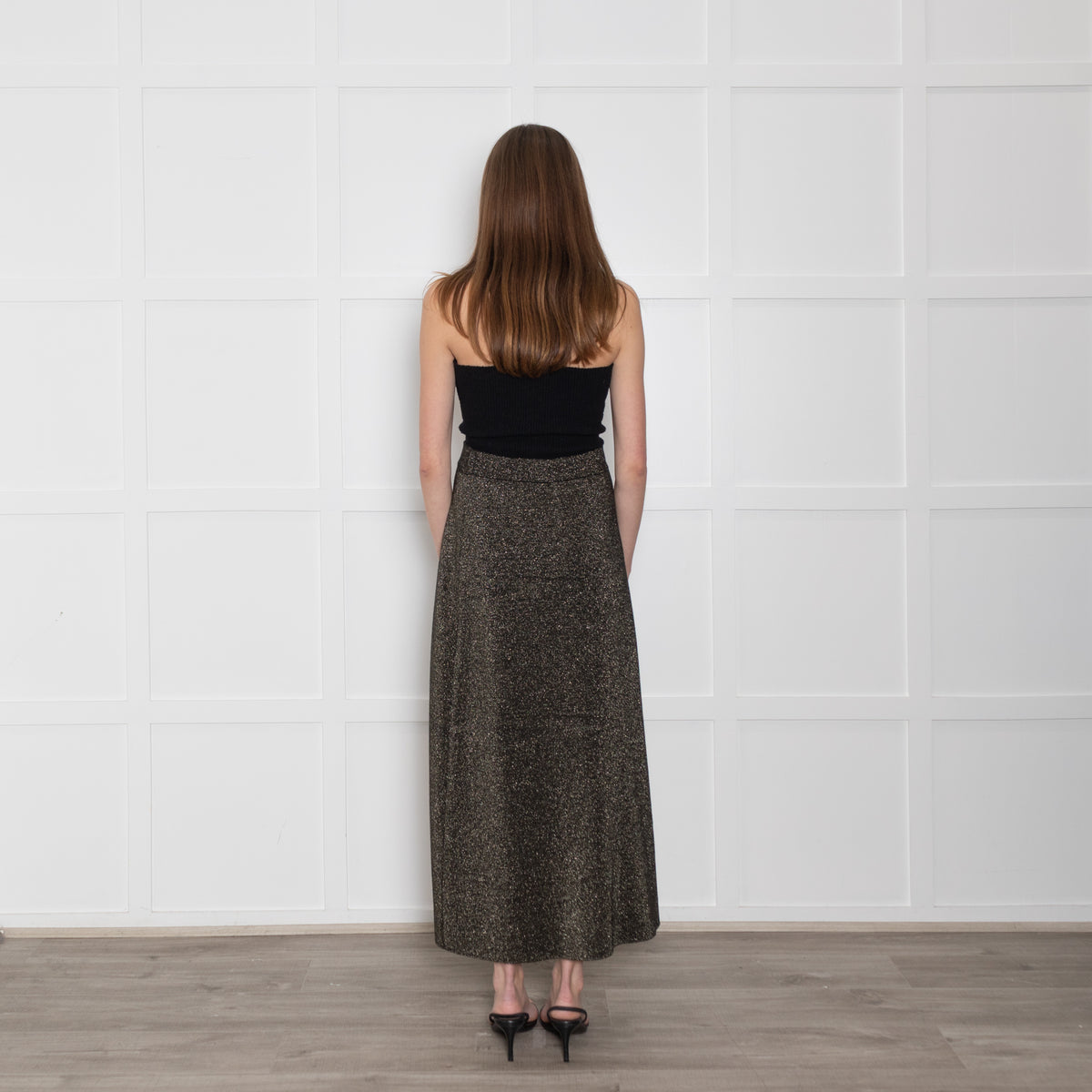 Cefinn Black & Gold Wool/Lurex Long Elasticated Waist Skirt