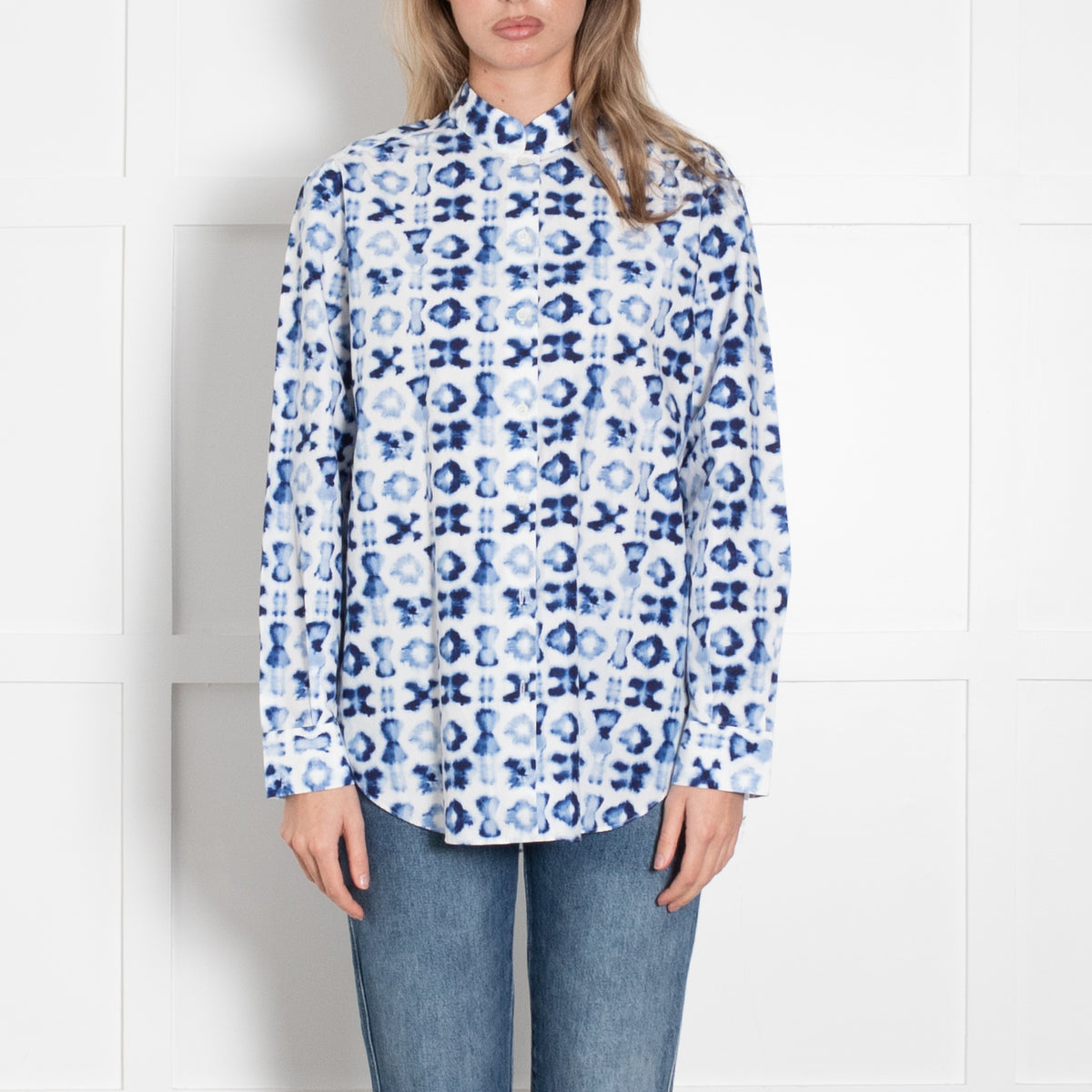 Piazza Sempione White Blue  Abstract Print Cotton Shirt