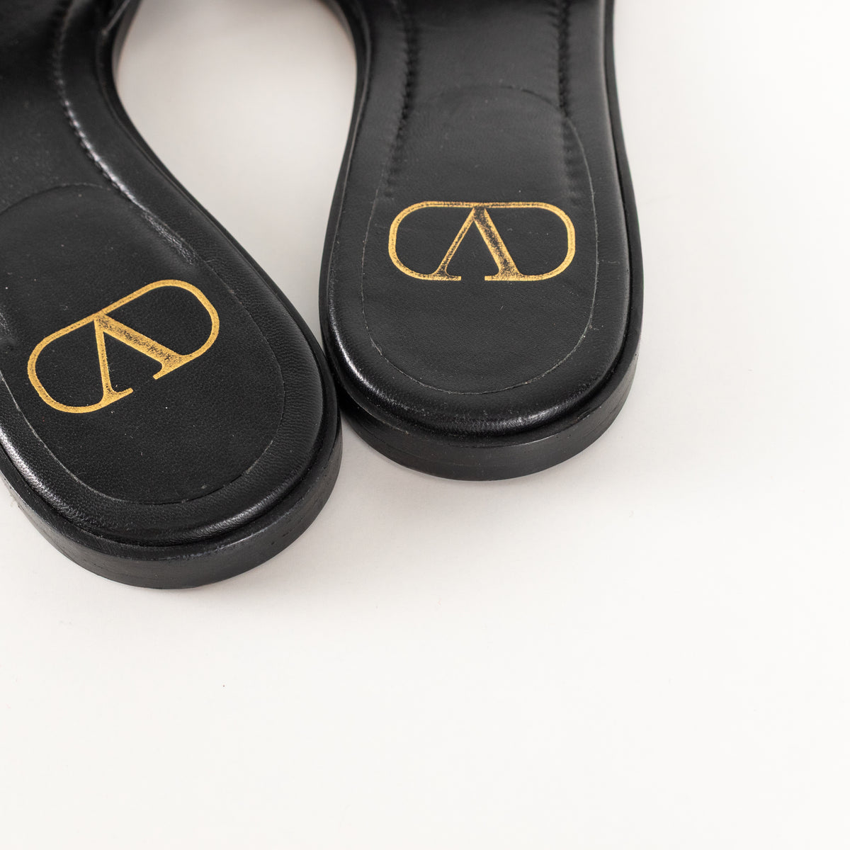 Valentino Black Leather Logo Sliders