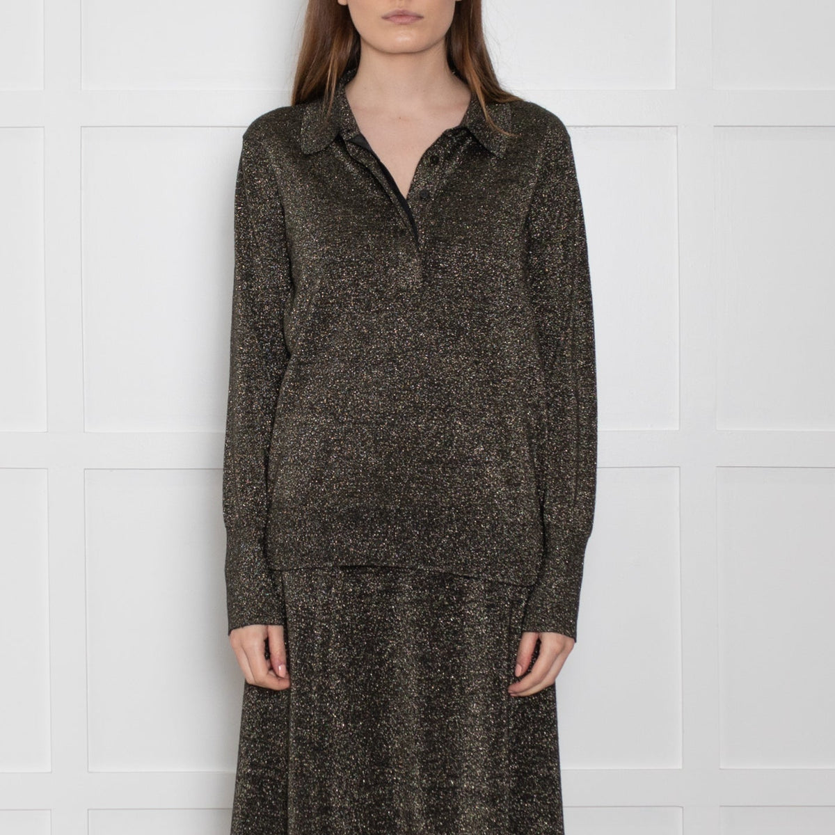 Cefinn Black & Gold Wool/Lurex Top With Collar