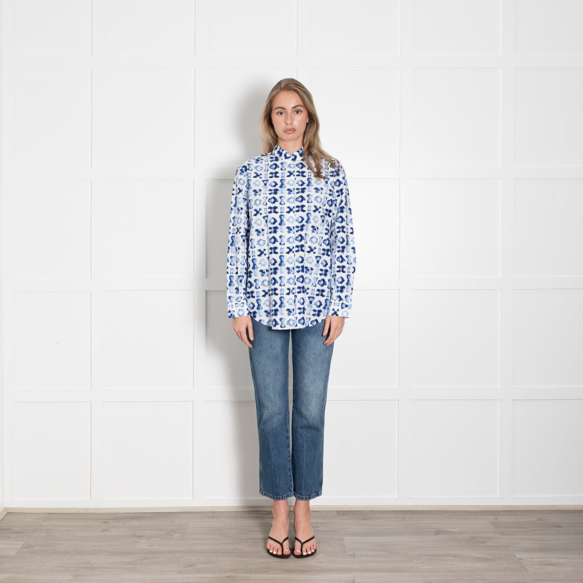 Piazza Sempione White Blue  Abstract Print Cotton Shirt