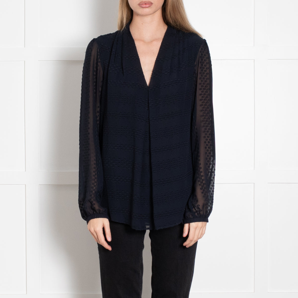 Michael By Michael Kors Navy Blue Textured Blouse