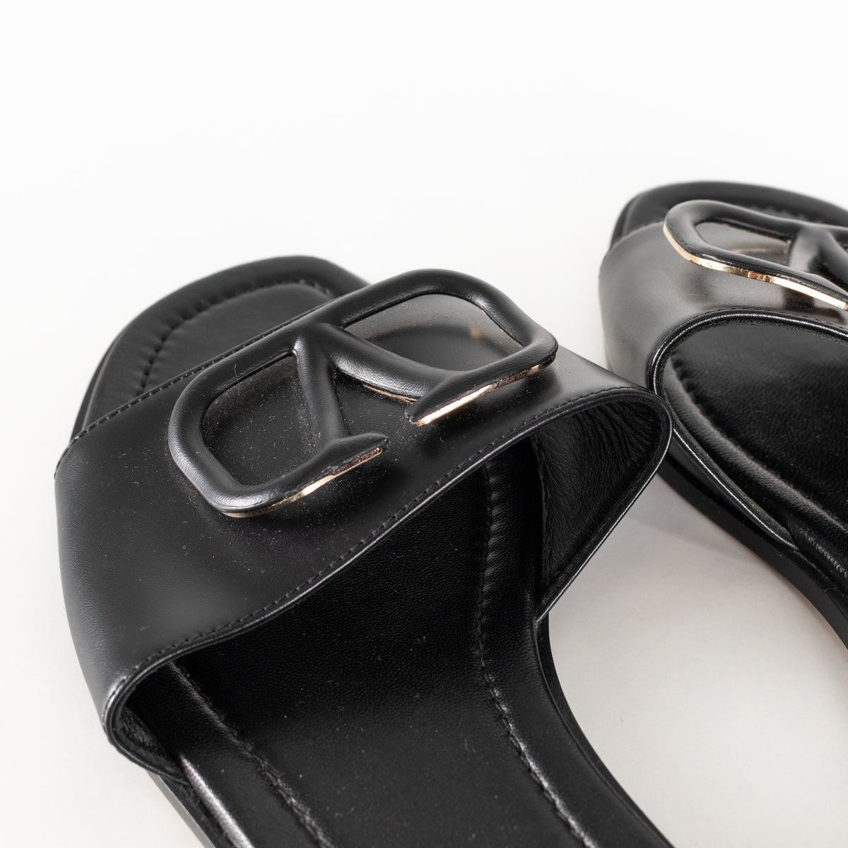 Valentino Black Leather Logo Sliders