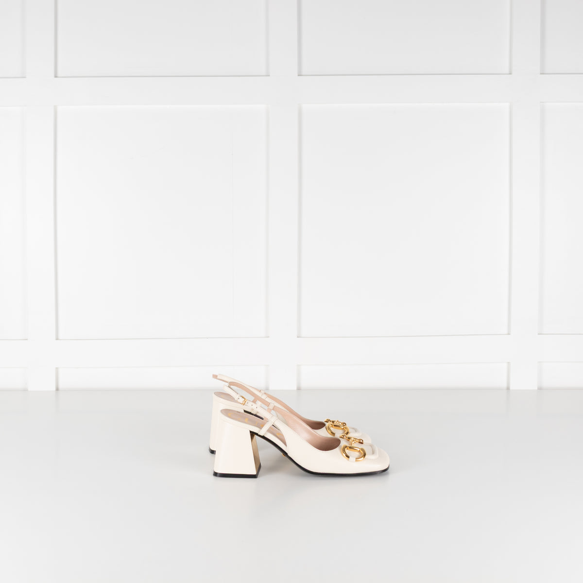 Gucci Cream Horsebit Heeled Slingbacks