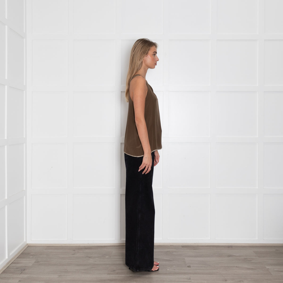 Chloe Khaki Silk Sleeveless Vest