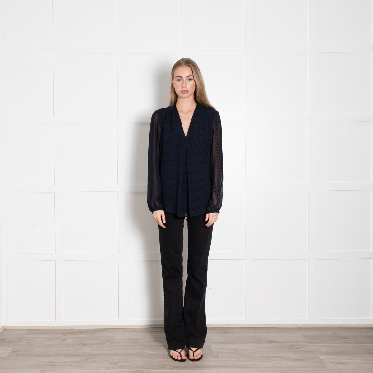 Michael By Michael Kors Navy Blue Textured Blouse