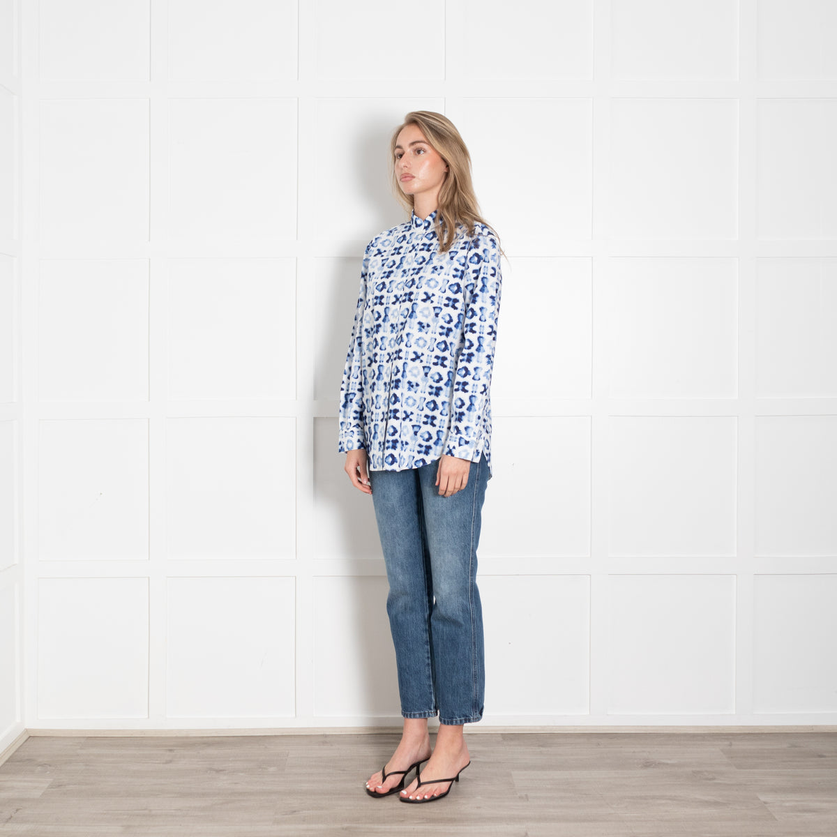 Piazza Sempione White Blue  Abstract Print Cotton Shirt