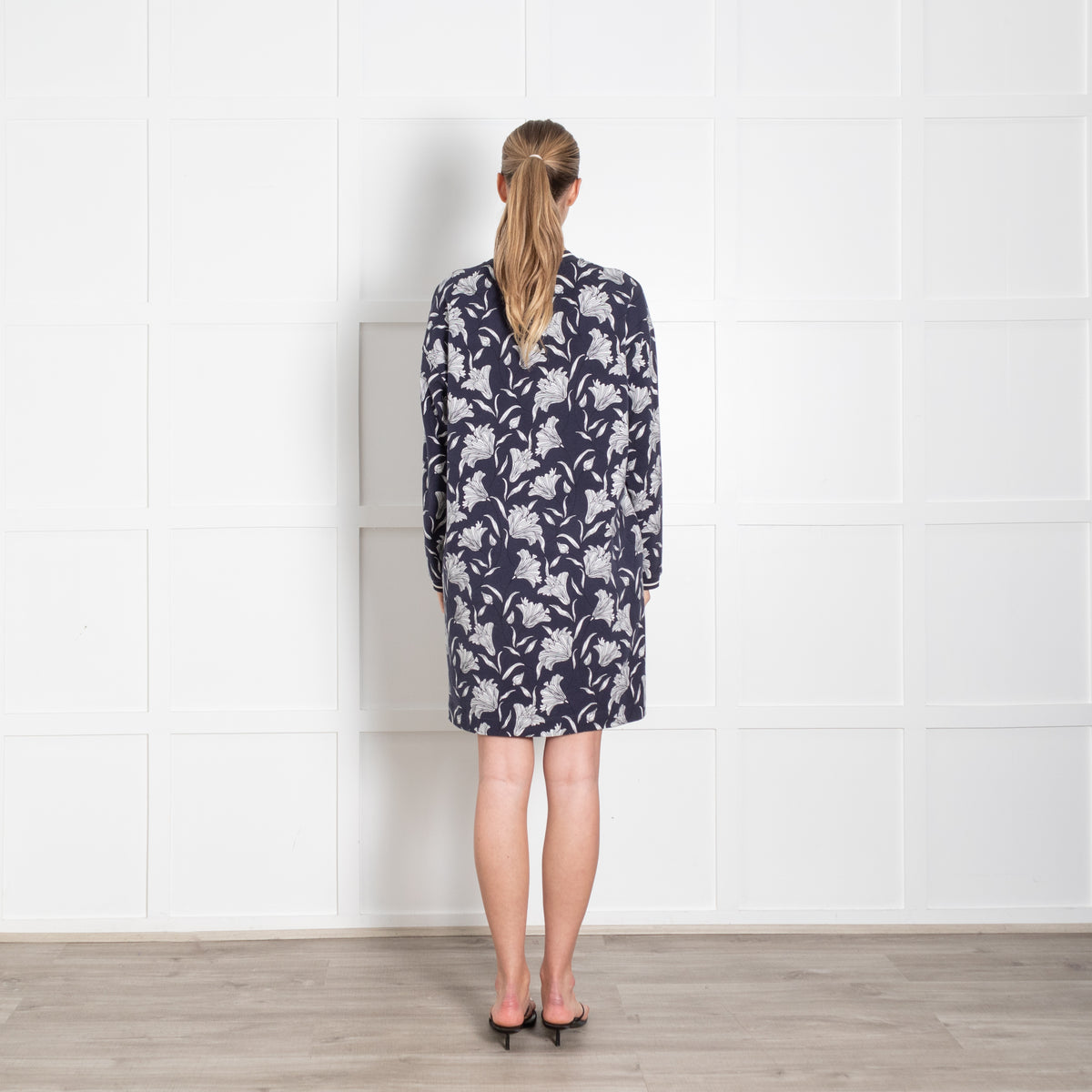Weekend Max Mara  Blue White Long Sleeve Floral T-Shirt Jersey Dress