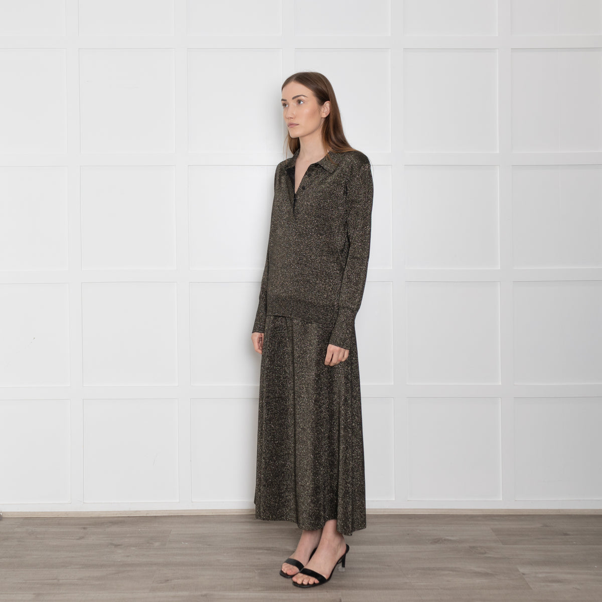 Cefinn Black & Gold Wool/Lurex Top With Collar