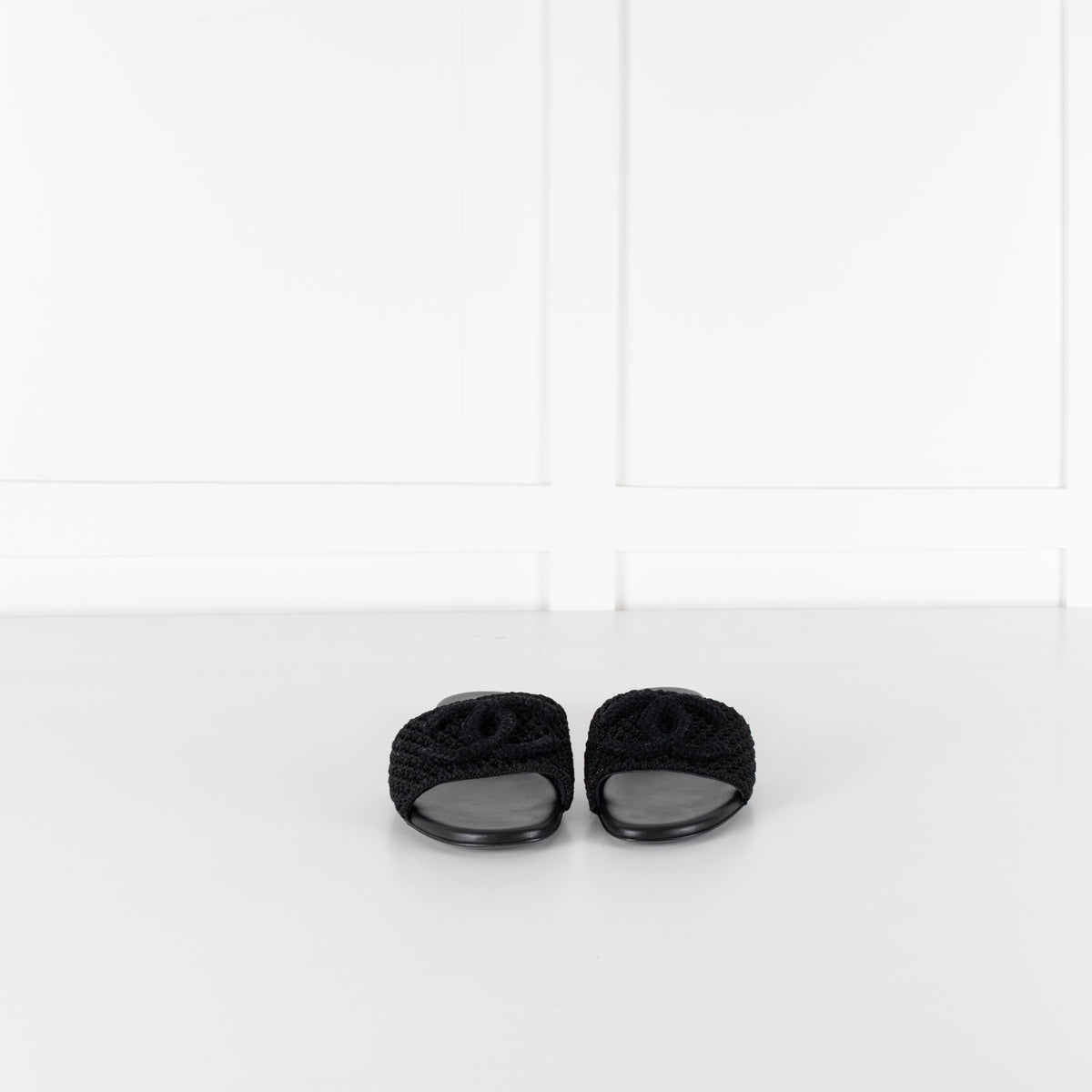 Chanel Black Crochet CC Sliders