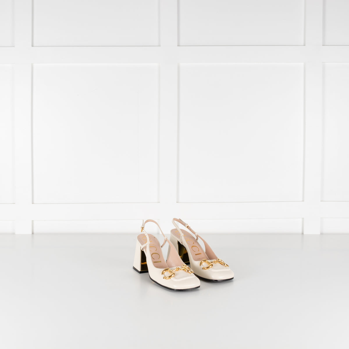 Gucci Cream Horsebit Heeled Slingbacks