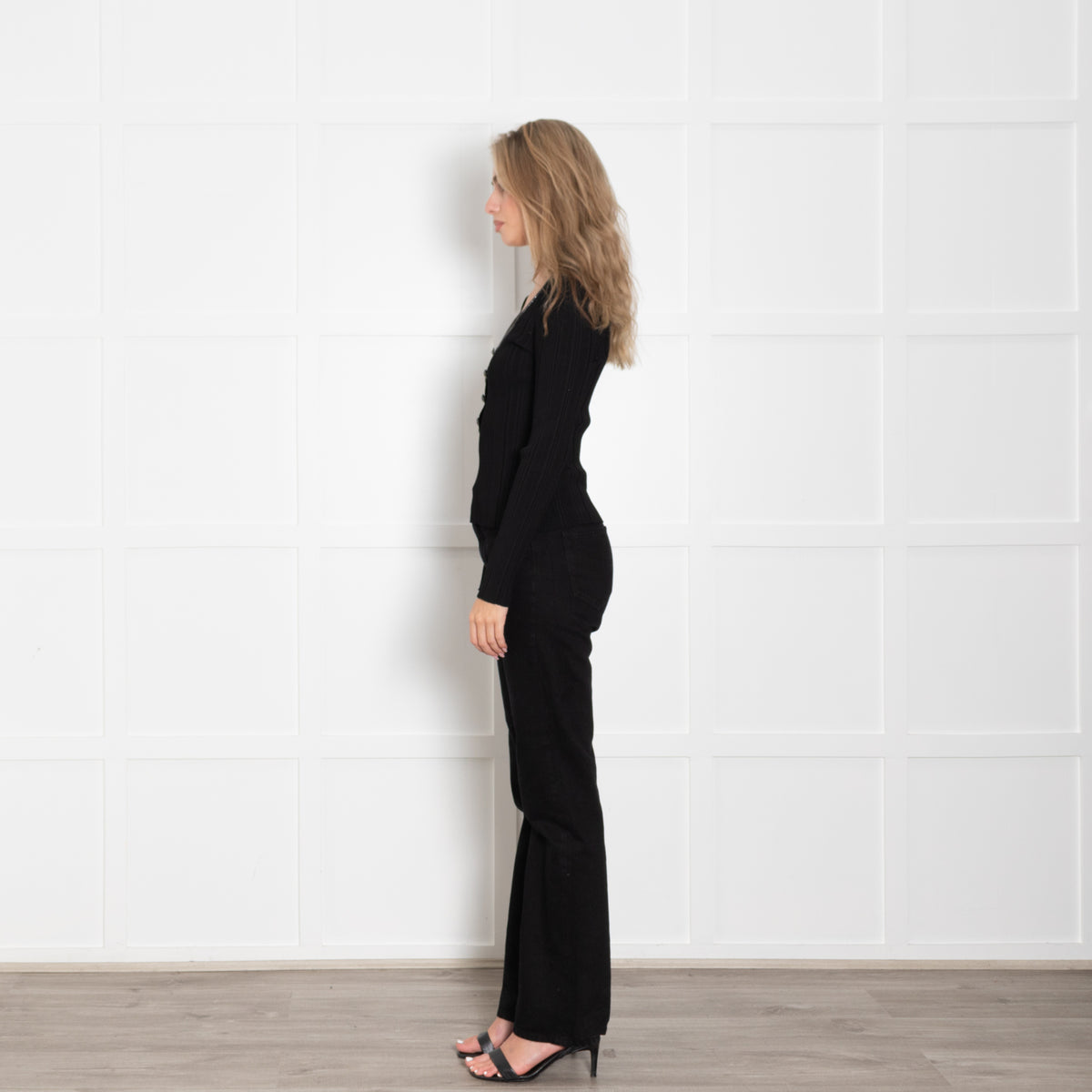 Self Portrait Black Knit Top with Diamante Trim