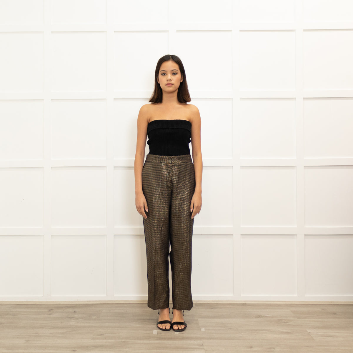Me + Em Black Gold Side Stripe Trousers