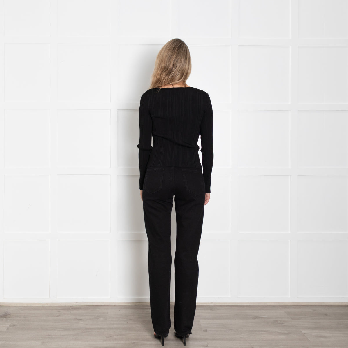 Self Portrait Black Knit Top with Diamante Trim