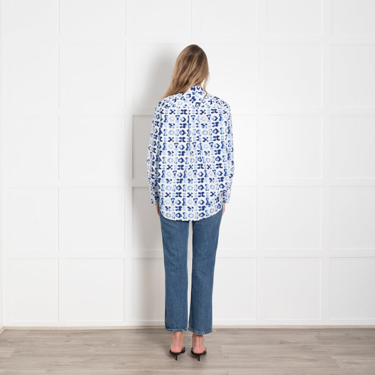 Piazza Sempione White Blue  Abstract Print Cotton Shirt