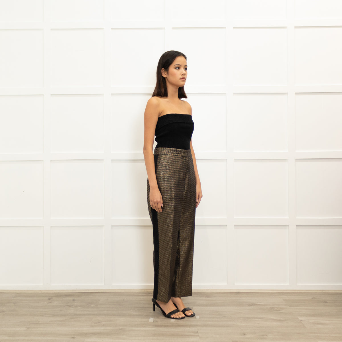 Me + Em Black Gold Side Stripe Trousers