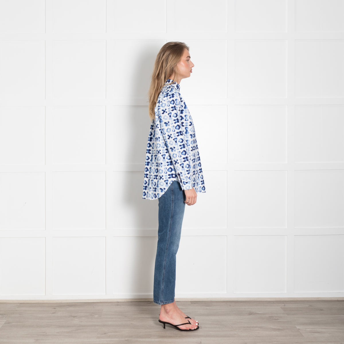 Piazza Sempione White Blue  Abstract Print Cotton Shirt