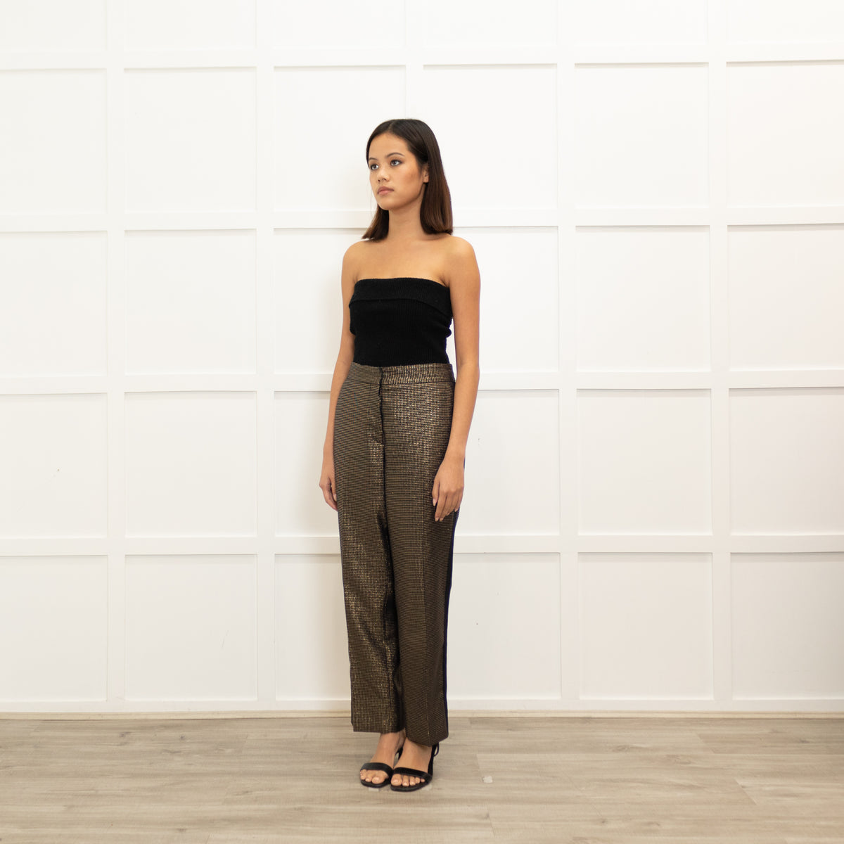 Me + Em Black Gold Side Stripe Trousers