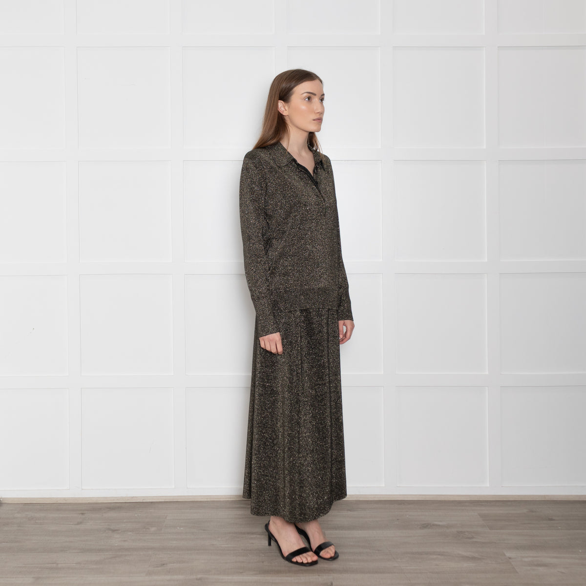 Cefinn Black & Gold Wool/Lurex Top With Collar