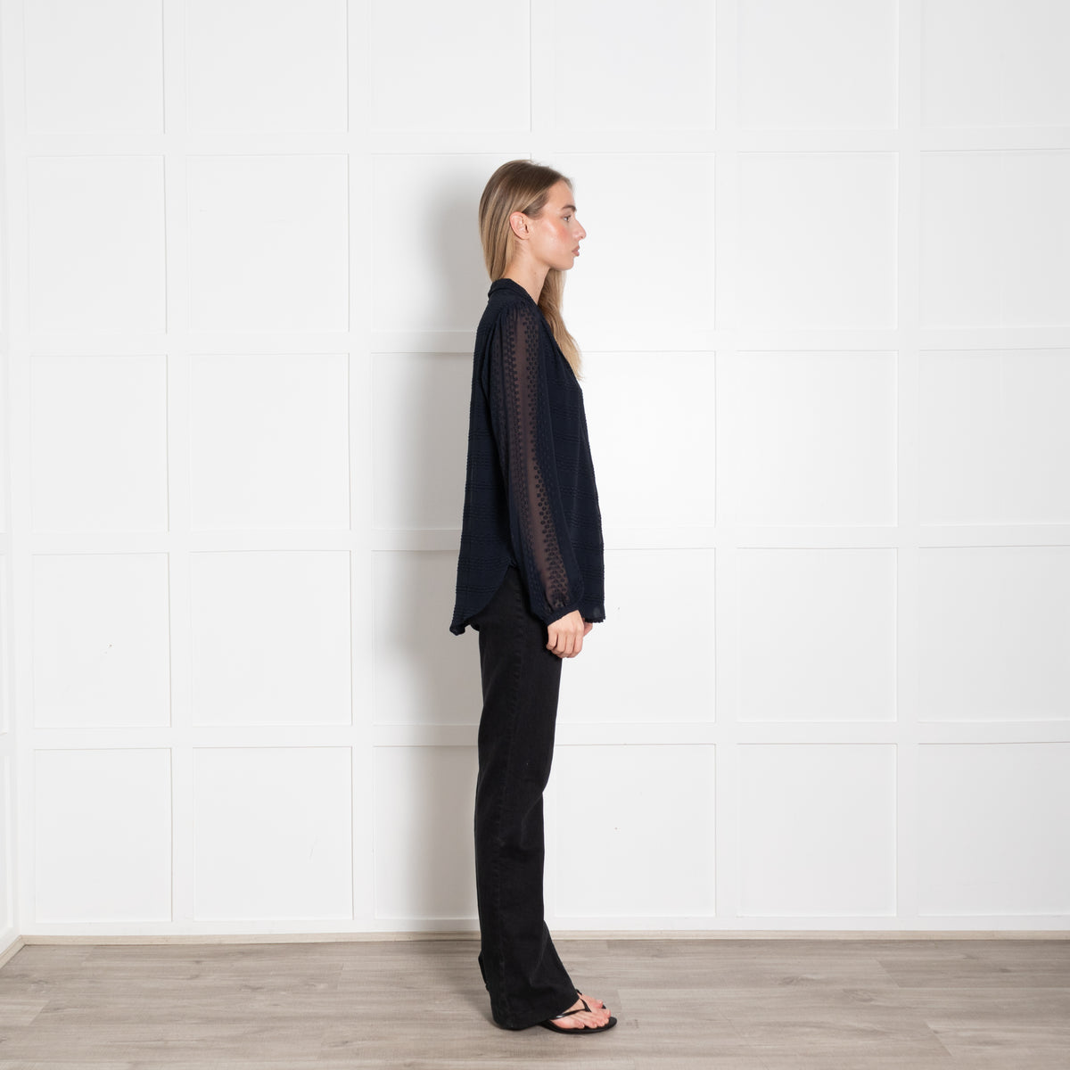 Michael By Michael Kors Navy Blue Textured Blouse