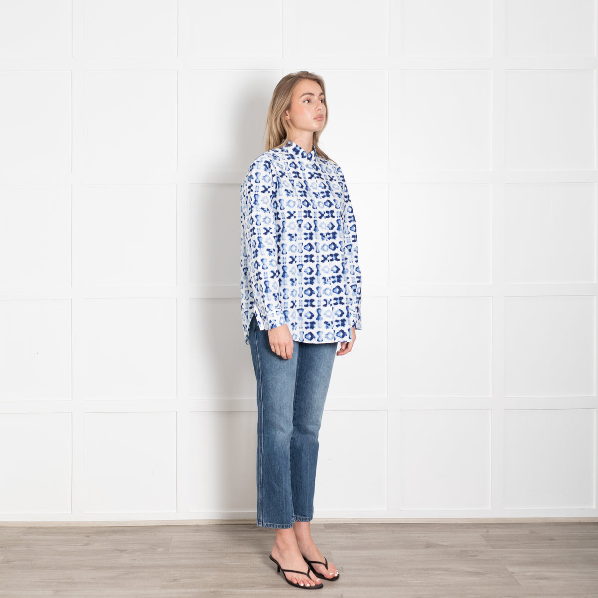 Piazza Sempione White Blue  Abstract Print Cotton Shirt