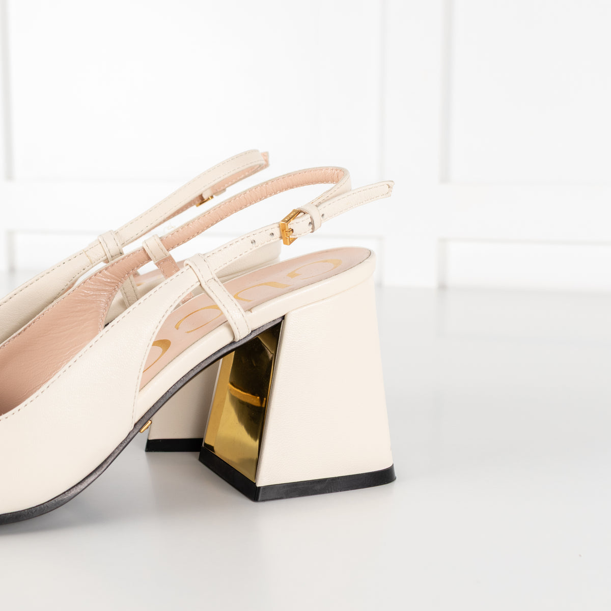 Gucci Cream Horsebit Heeled Slingbacks
