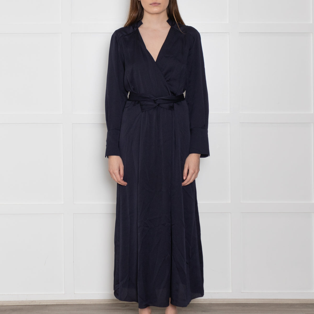 Riani Navy Drape Midi Dress with Tie Waist