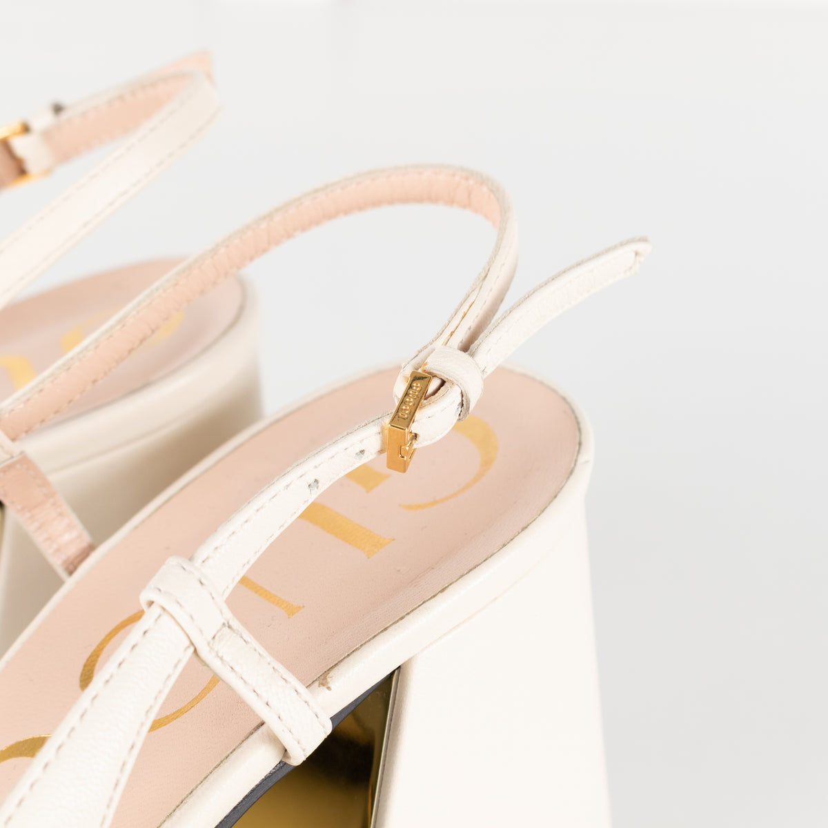 Gucci Cream Horsebit Heeled Slingbacks