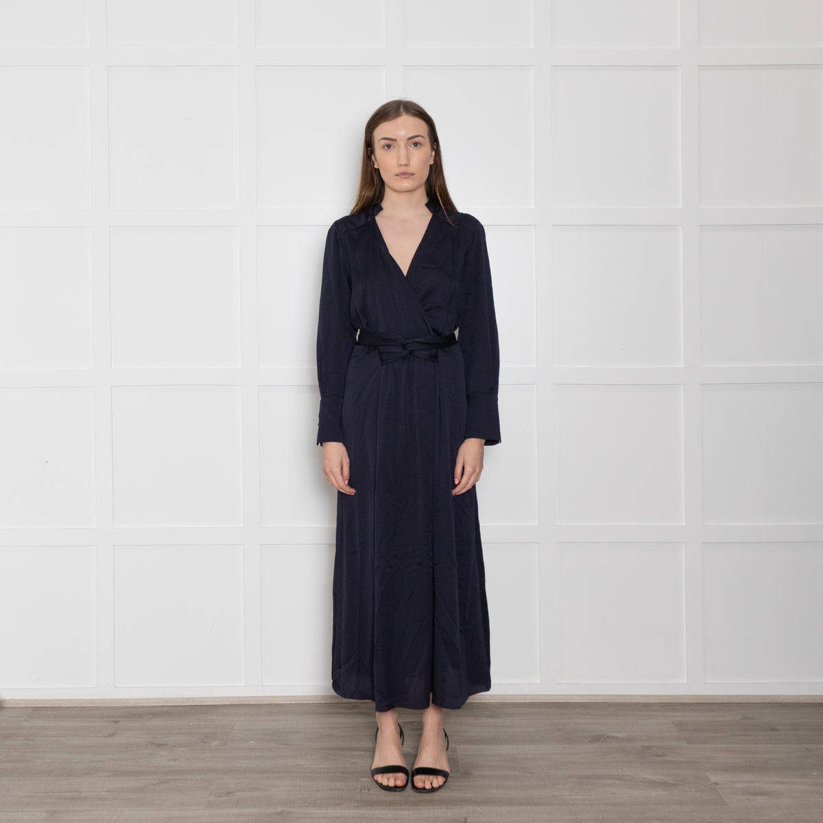 Riani Navy Drape Midi Dress with Tie Waist