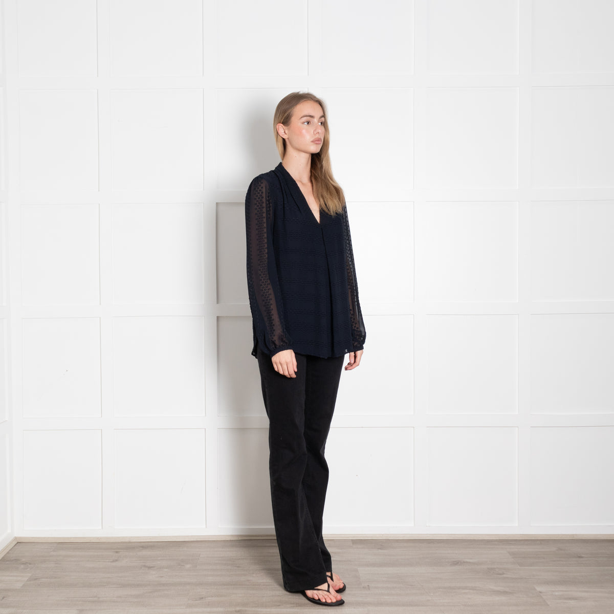 Michael By Michael Kors Navy Blue Textured Blouse