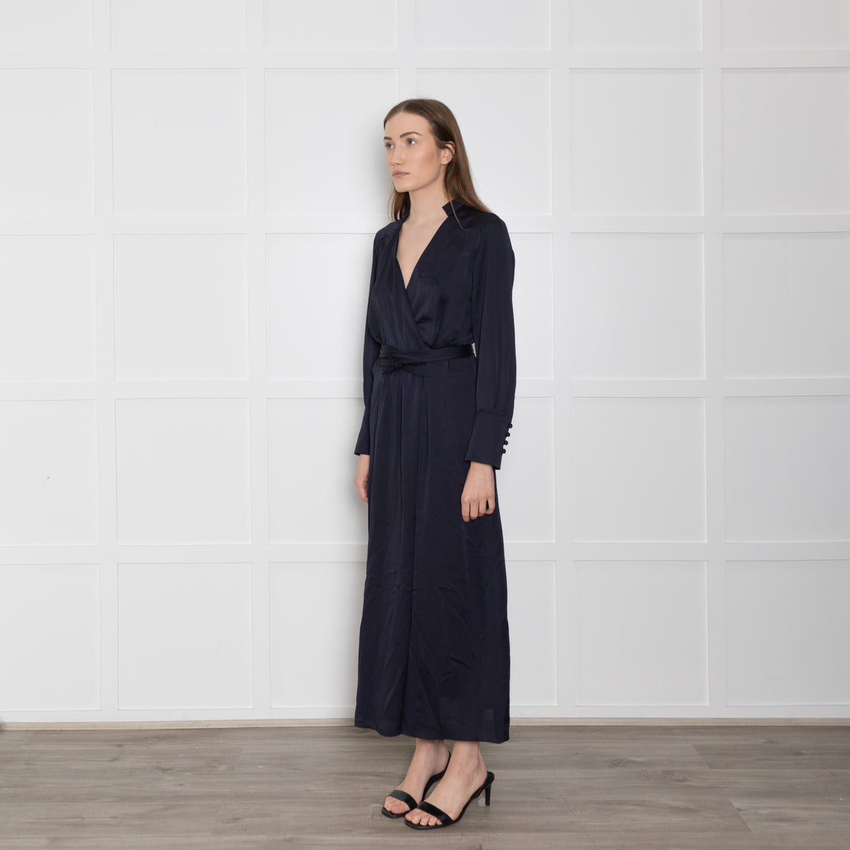 Riani Navy Drape Midi Dress with Tie Waist
