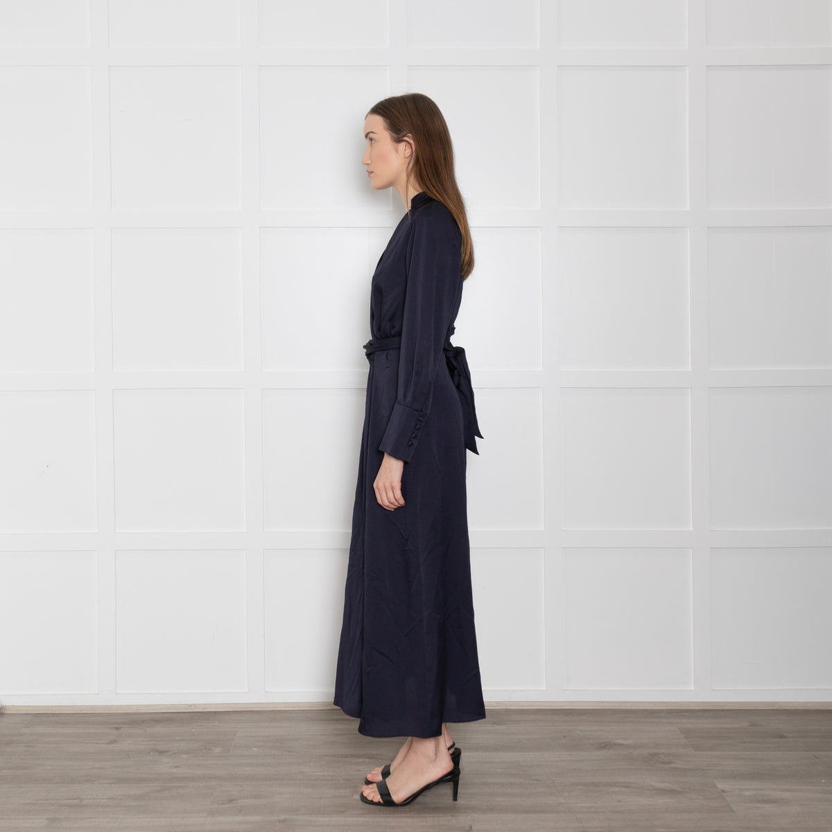 Riani Navy Drape Midi Dress with Tie Waist