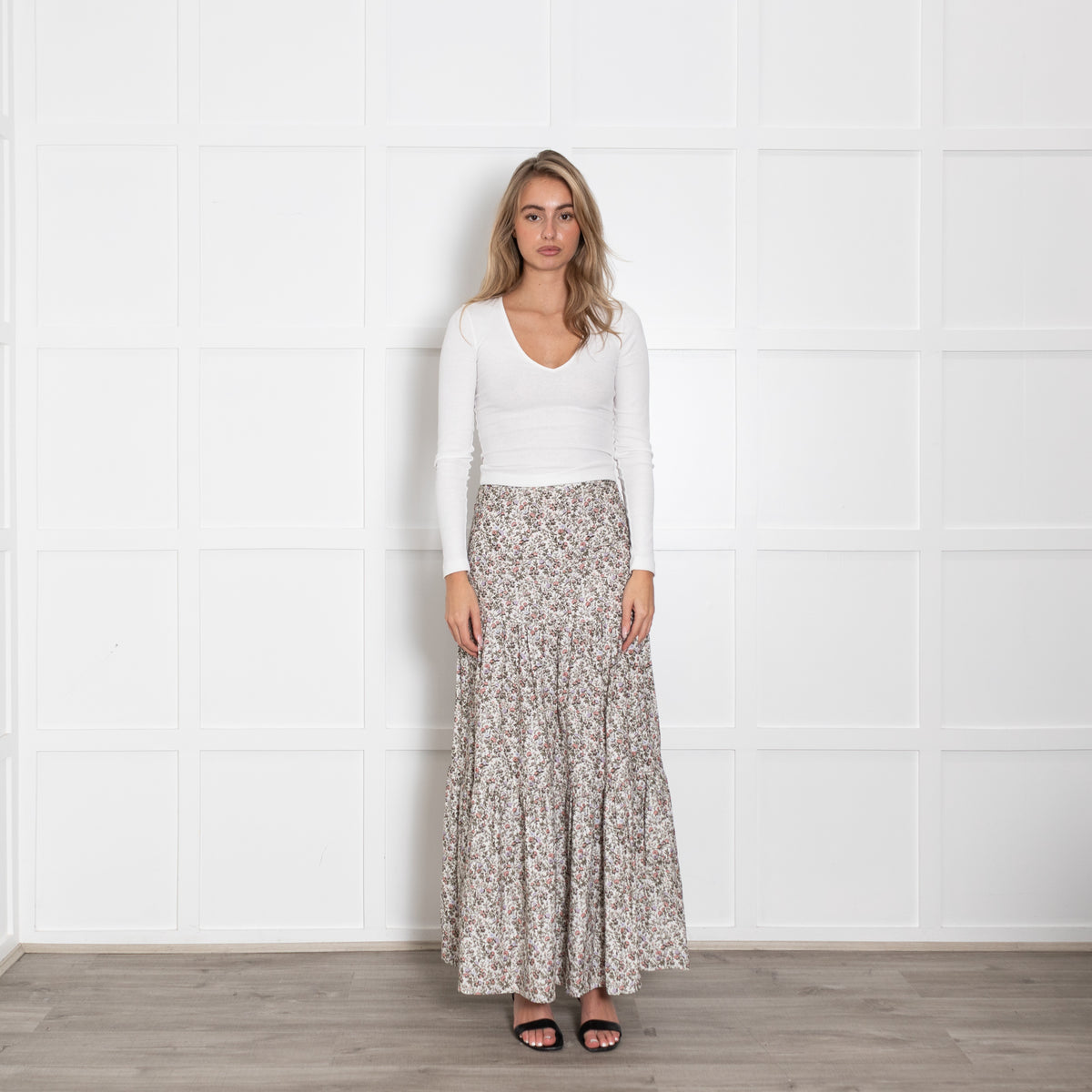 Ridley Cream Floral Corduroy Maxi Skirt