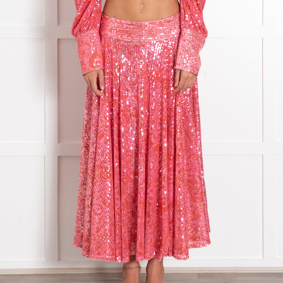 Celia B Red Pink Sequinned A-Line Skirt