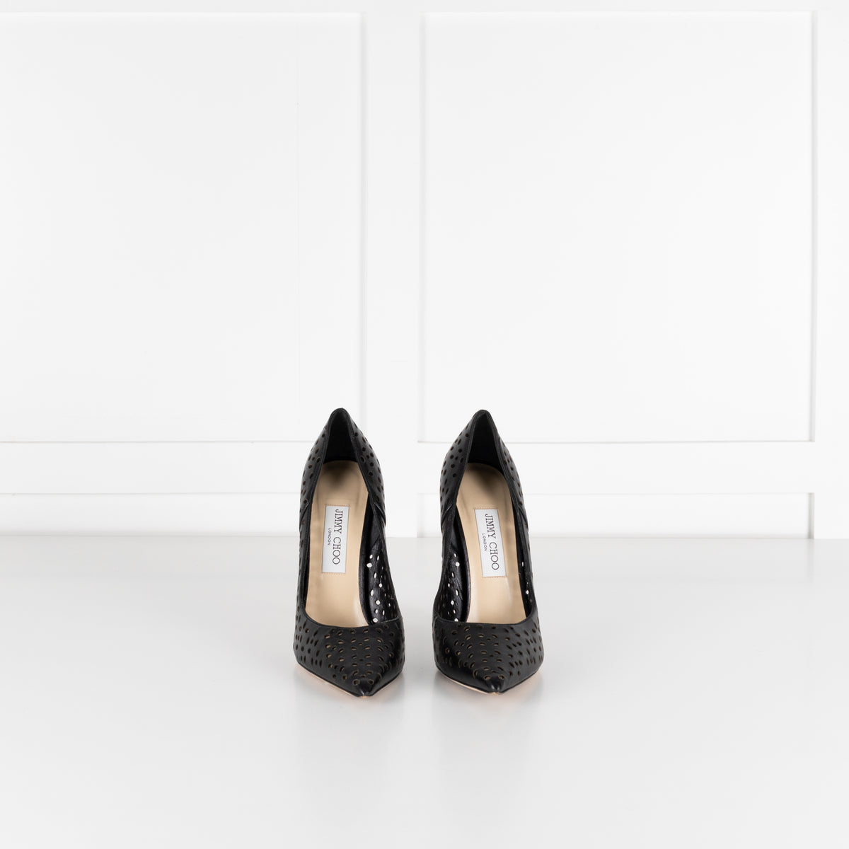 Jimmy Choo Black Perforated Leather Heeled Pointy Shoes