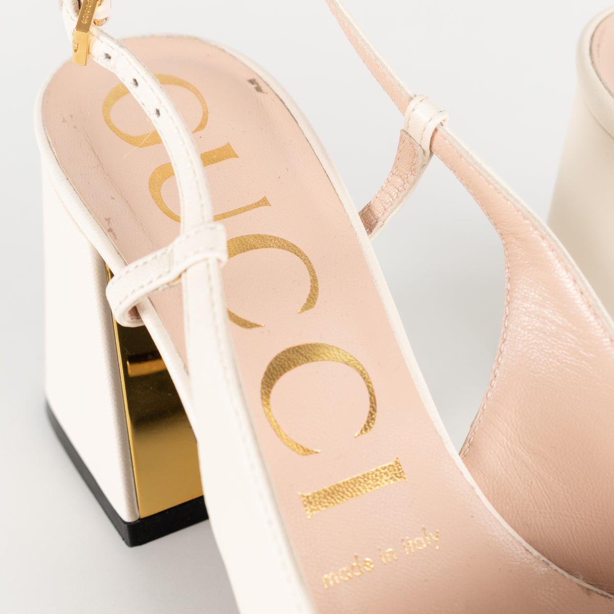 Gucci Cream Horsebit Heeled Slingbacks