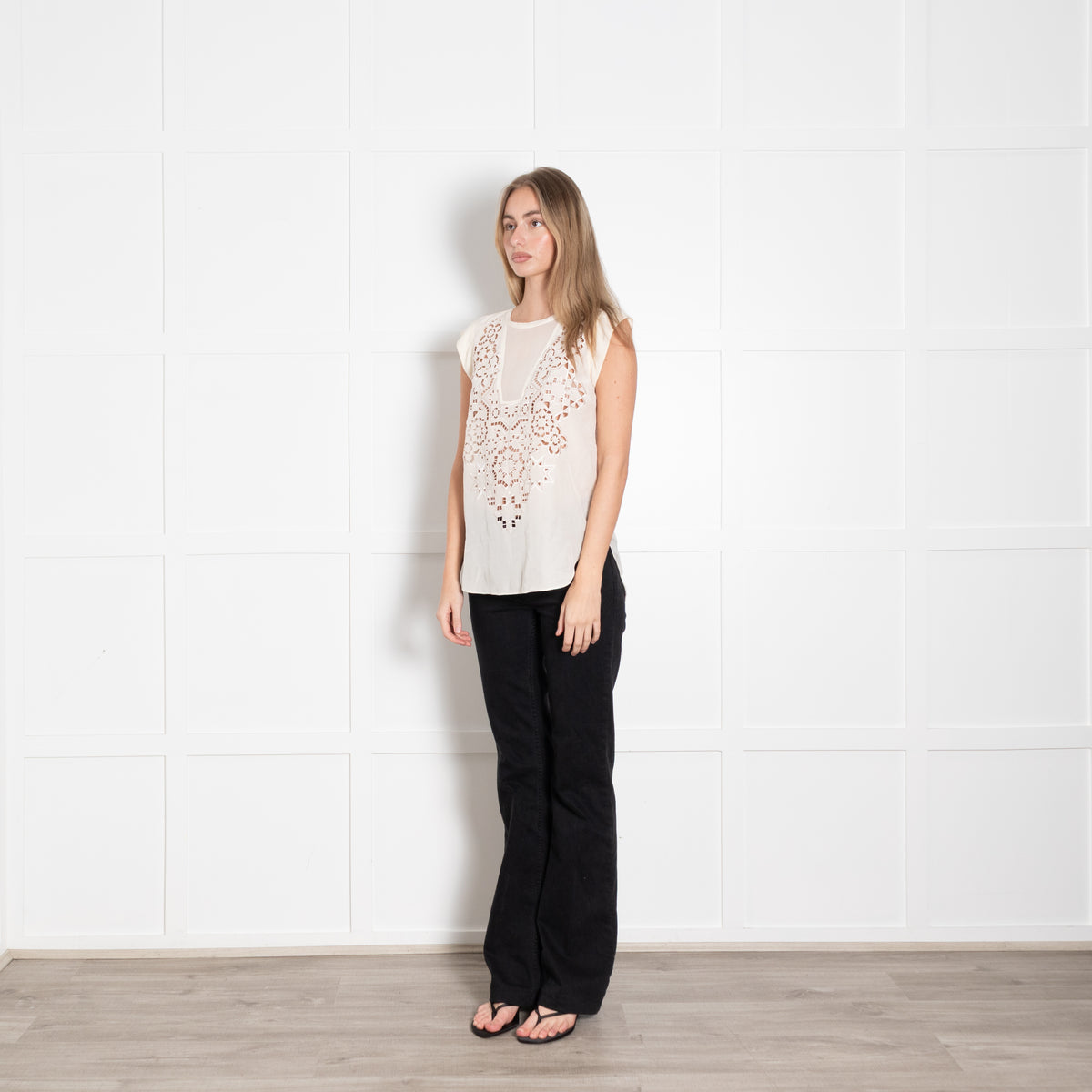 Rebecca Taylor Cream Embroidered Sleeveless Top