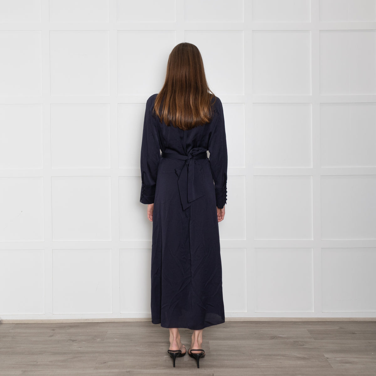 Riani Navy Drape Midi Dress with Tie Waist